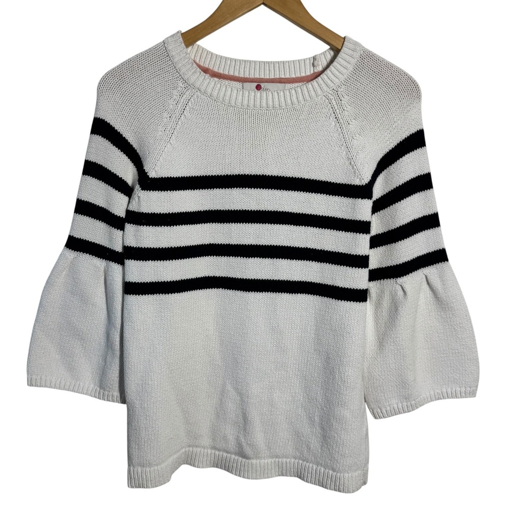 Boden Womens White Navy Striped Bell Sleeve Cotton Blend Knit Sweater Size S